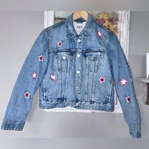 Zara Denim Jacket Jean Custom Detail With Indiana Hoosiers Hand Crafted Sherpa L